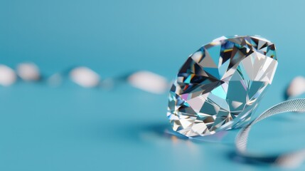 Brilliant Cut Diamond on Elegant Background with Reflections and Sparkling Light Play