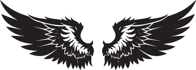 Obraz premium Black and white illustration of eagle wings spread wide