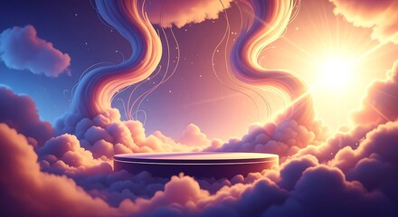 Surreal heavenly portal with ethereal clouds and radiant light
