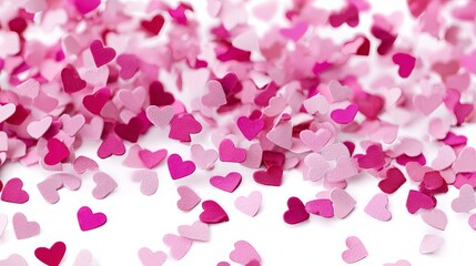 Romantic Valentine&rsquo;s Day background with soft pink falling hearts on clean white backdrop for love celebration designs