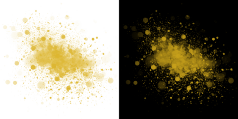 Abstract golden dust explosion with scattered particles on a black background