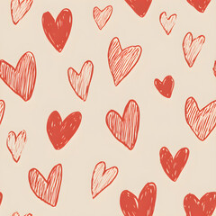 Seamless hand drawn heart pattern for Valentine&rsquo;s Day