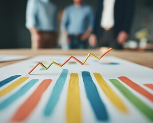 Close up of Business Growth Chart with Professionals Analyzing Financial Metrics and Performance Data in a Modern Office Setting for Strategic Development