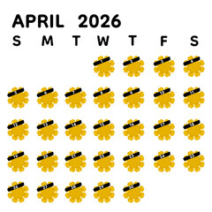 April 2026 calendar template designed in a luxury gold flower style with a transparent background. Features a minimal layout and empty space in each day for notes, events, or reminders.