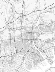 Obraz premium Okayama City Map. Minimalist black and white line art poster for printing, wallpaper, wall art, and map resources for home and office decor