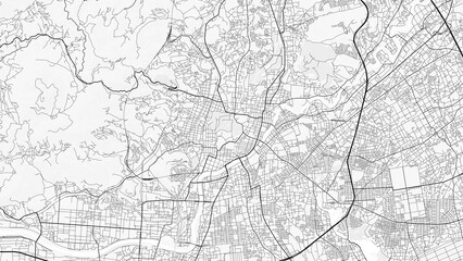 Obraz premium Kumamoto City Map. Minimalist black and white line art poster for printing, wallpaper, wall art, and map resources for home and office decor