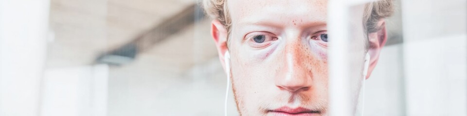 Fototapeta premium Young Adult Programmer Looking at Screen While Updating Software and Installing Firmware for Cyber Security Development with Copy Space for Tech Background