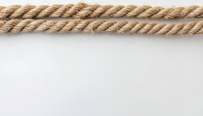 Fototapeta premium Two Thick Braided Ropes on White Background, Nautical Texture, Copy Space.