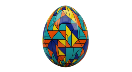 Easter day colorful egg isolated on transparent background with geometric patterns