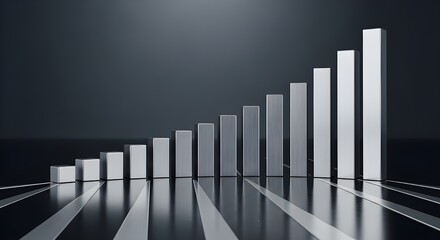 Rising bar graph showing positive growth and success with reflective surface