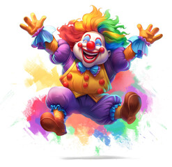 Naklejka premium Jubilant clown in mid-air