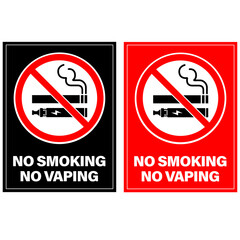 No smoking and no vaping sign vector set with stop sign.black and red background
