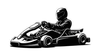 Go kart racer in action, black and white silhouette © Yunan