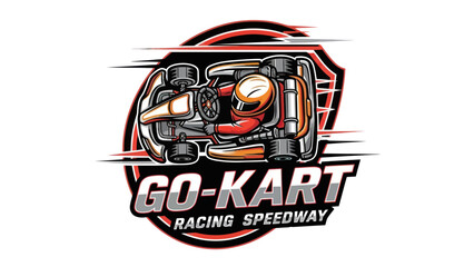 Go-Kart Racing Speedway Emblem: Driver in Helmet, Speed Lines, Dynamic Logo Design © Yunan