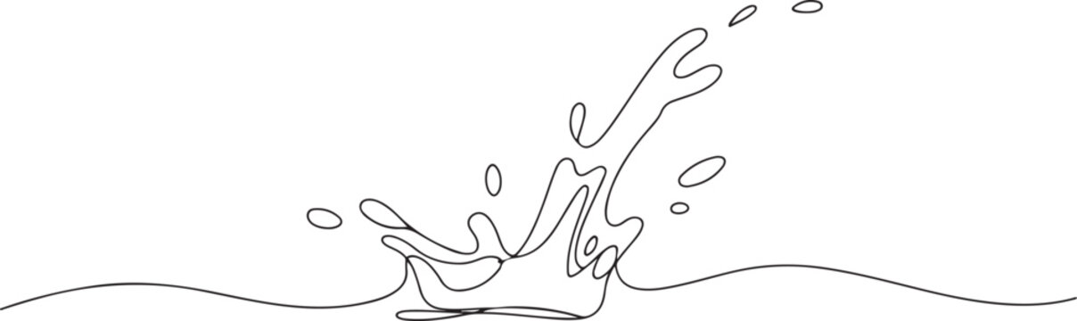 Single continuous line drawing closeup of fresh and clear splash of water isolated on white background. one line Art icon drawing vector
