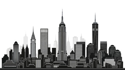 Obraz premium New York City Skyline Silhouette, Iconic Buildings, Modern and Classic Architecture