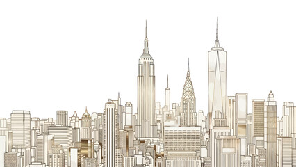 Fototapeta premium New York City Skyline Sketch - Iconic Buildings and Urban Landscape