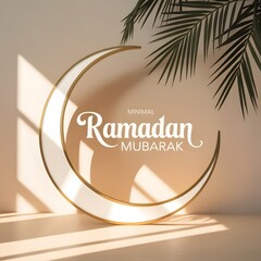 minimal beige ramadan mubarak poster with palm tree leaves