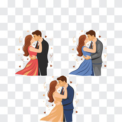 Silhouette of Kissing Lovers in Romantic Pose with Flowing Outlines and Valentine Mood