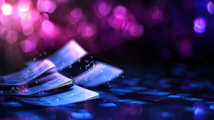 Obraz premium Abstract Close-Up of Floating Transparent Sheets with Bokeh Light Background in Vibrant Colors