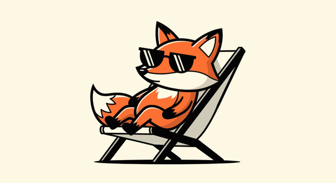 Cartoon fox relaxing in beach chair