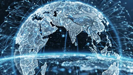 Digital globe with global data network connections and light trails - Powered by Adobe
