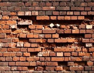 Damaged Brick Wall with Crumbling Mortar.