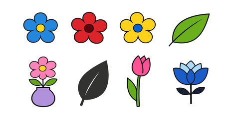 Colorful flowers and leaves creating nature spring collection