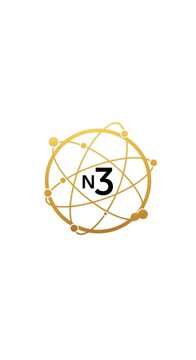 Abstract N3 logo design with interconnected golden spheres and lines.