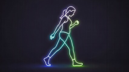 Obraz premium Vibrant neon silhouette of a woman in motion, embodying dynamic fitness and a healthy lifestyle
