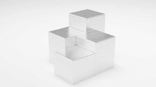 Abstract Silver Metallic Cubes on White Background 3d Render Illustration 4K Video Resolution