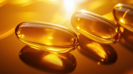 Golden Vitamin Oil Capsules Scattered