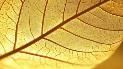 Obraz premium Golden Leaf Vein Pattern Illuminated by Soft Sunlight