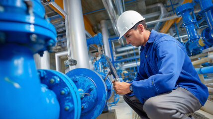 In a busy plant, an engineer fine-tunes a centrifugal pump for optimal performance Generative AI