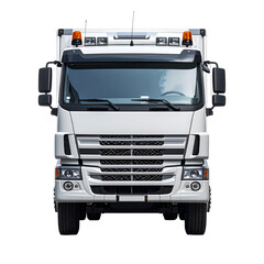 Front View of a Realistic White Service Truck, Isolated on Transparent Background