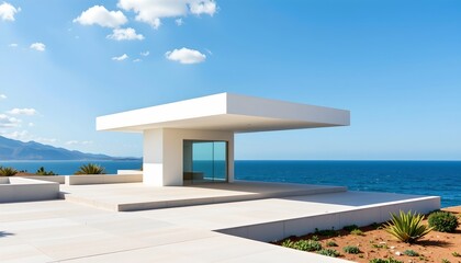 Modern Seaside Pavilion with Clear Blue Sky