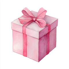 Obraz premium A charming watercolor illustration of a pink gift box, beautifully wrapped with a delicate bow Generative AI