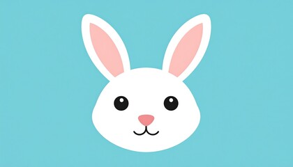 Obraz premium Cute White Bunny Face Illustration on Light Blue Background.