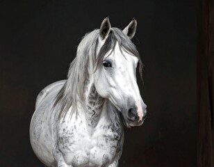 Obraz premium Elegant Arabian horse portrait against a dark backdrop, showcasing its beauty.