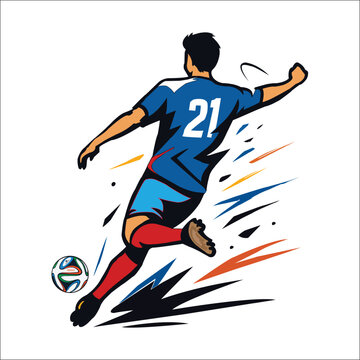 Soccer Player Action Illustration &ndash; Dynamic Football Vector Art with Brazuca Ball