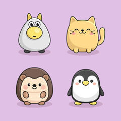 Fototapeta premium Adorable Flat Design Cute Animal Characters Collection Vector Design