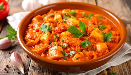 Delicious Chicken Curry in Clay Bowl.