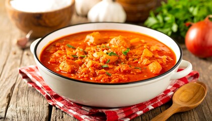 Delicious Chicken Curry in White Bowl.