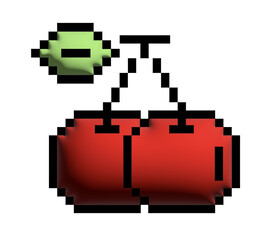 Obraz premium 3d pixel art illustration of inflated red cherry for decoration, food, grocery shopping, cartoon, supermarket, print, nature, garden, healthy ingredients, cook book, smoothie, organic fruit, summer