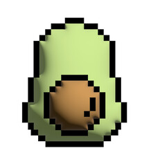 Obraz premium 3D pixel art illustration of inflated avocado for decoration, food icon, grocery shopping, cartoon, supermarket, print, garden, healthy ingredients, cook book, smoothie, organic fruit, summer vibe