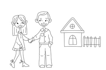 A young couple is delighted to have purchased their new home.