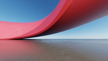 Obraz na płótnie Canvas Abstract architecture background, Red Curved Concrete Building with empty Cement floor, Scene for car presentation, Modern Exterior, 3D rendering