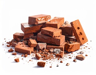 Pile of broken red bricks and rubble from demolition work