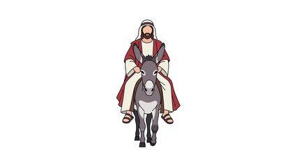 Jesus Christ Riding a Donkey Illustration.