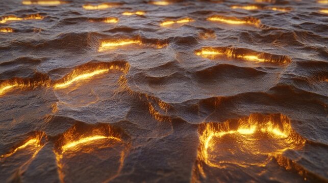 Molten Lava Flowing Over Dark Textured Ground